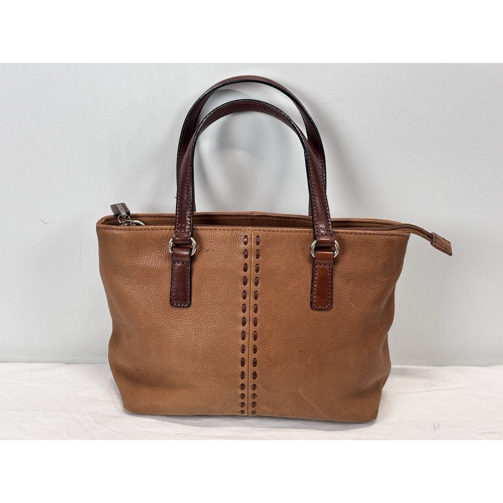 Vtg Fossil Mini Satchel Handbag Purse Brown Leather Y2K 3 Compartment